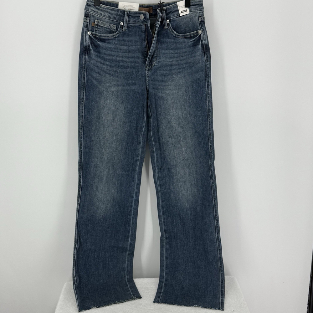 Judy Blue Mid Rise Tummy Control Straigh Leg Jeans Raw Hem NWT 7/28 30” Inseam